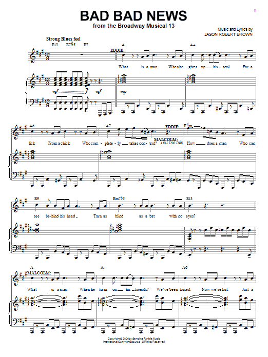 Jason Robert Brown Bad Bad News (from 13: The Musical) sheet music notes and chords arranged for Piano & Vocal