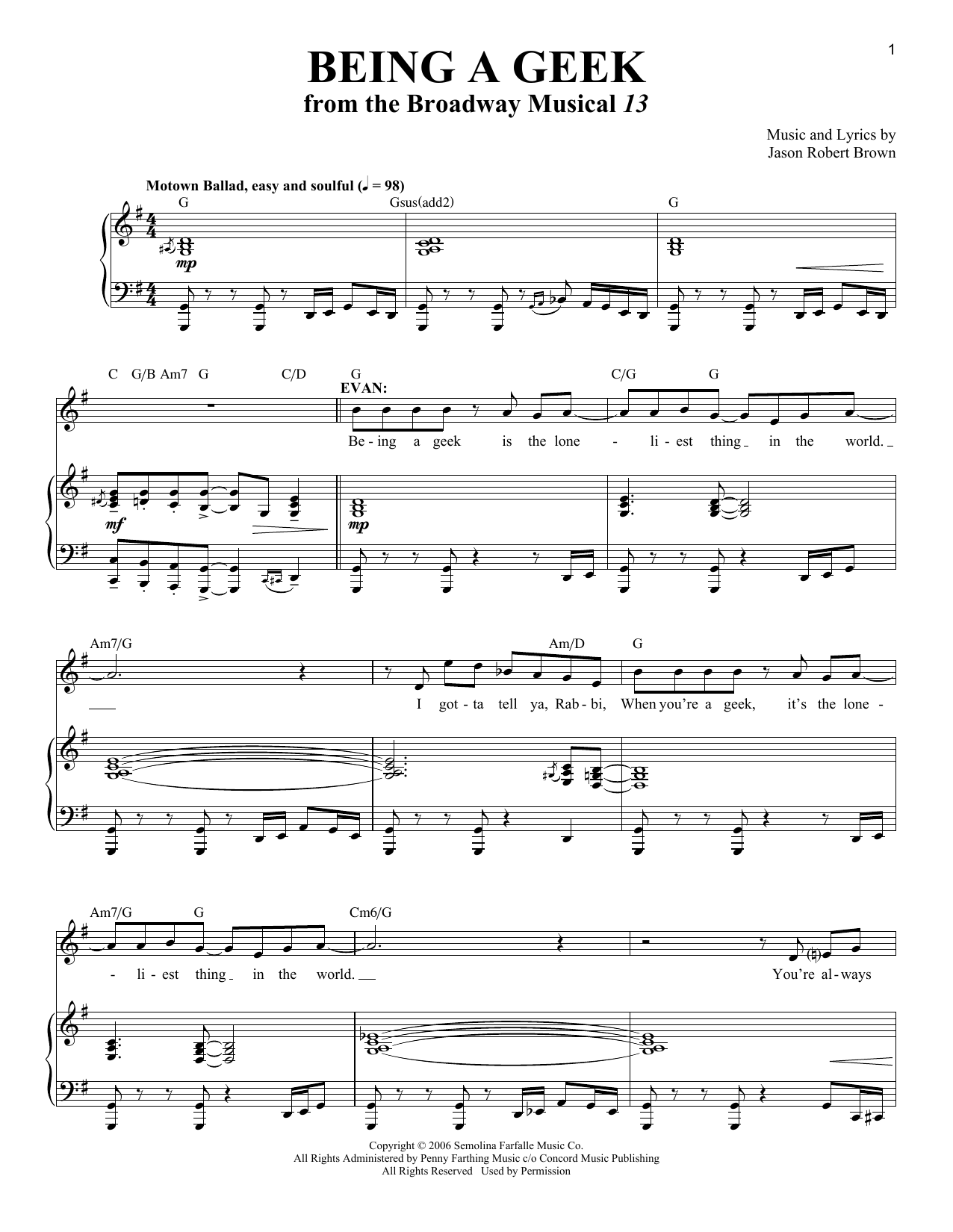 Jason Robert Brown Being A Geek (from 13: The Musical) sheet music notes and chords arranged for Piano & Vocal