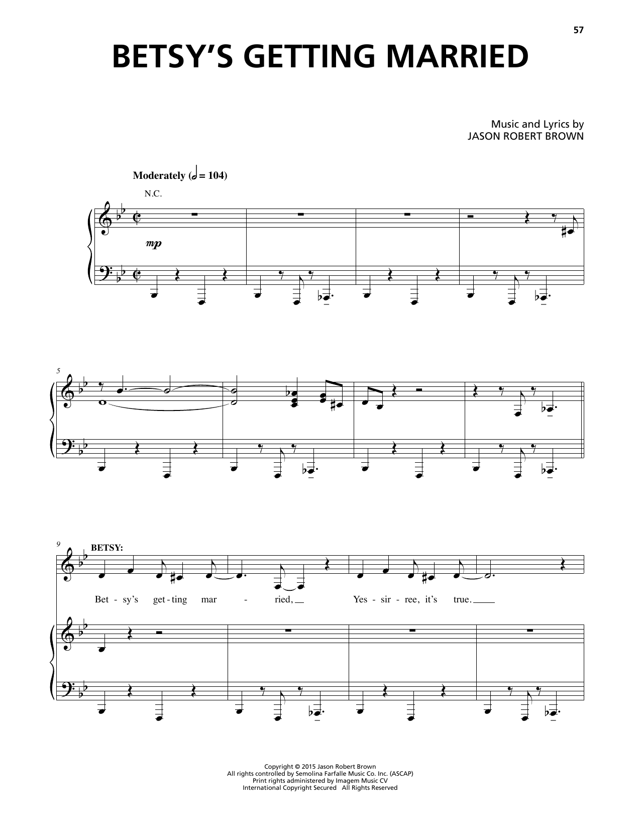 Jason Robert Brown Betsy's Getting Married (Solo Version) (from Honeymoon in Vegas) sheet music notes and chords arranged for Piano & Vocal