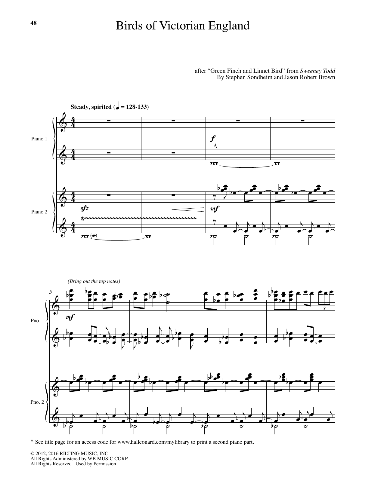 Jason Robert Brown Birds Of Victorian England sheet music notes and chords arranged for Piano Solo