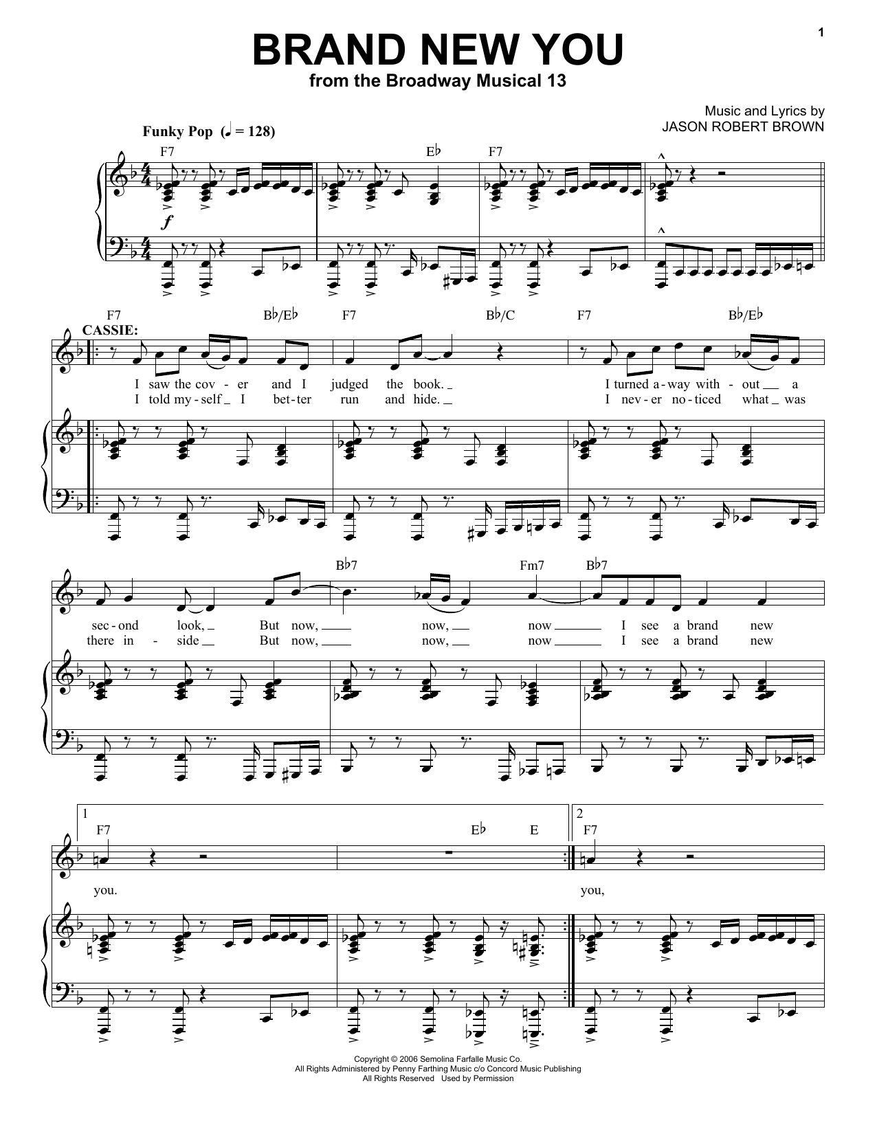 Jason Robert Brown Brand New You (from 13: The Musical) sheet music notes and chords arranged for Piano & Vocal