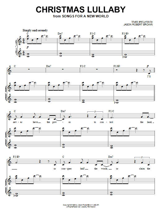Jason Robert Brown Christmas Lullaby (from Songs for a New World) sheet music notes and chords arranged for Piano & Vocal