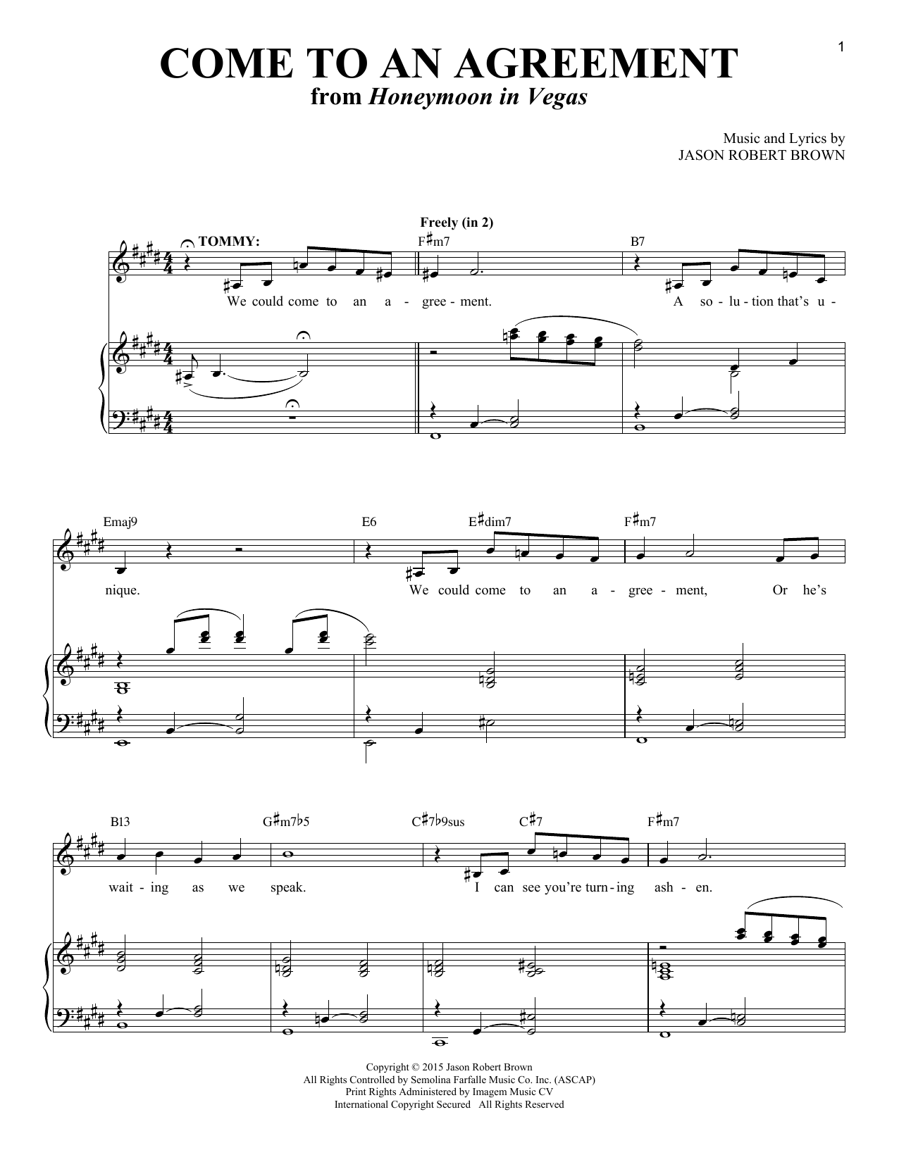 Jason Robert Brown Come To An Agreement (from Honeymoon in Vegas) sheet music notes and chords arranged for Piano & Vocal