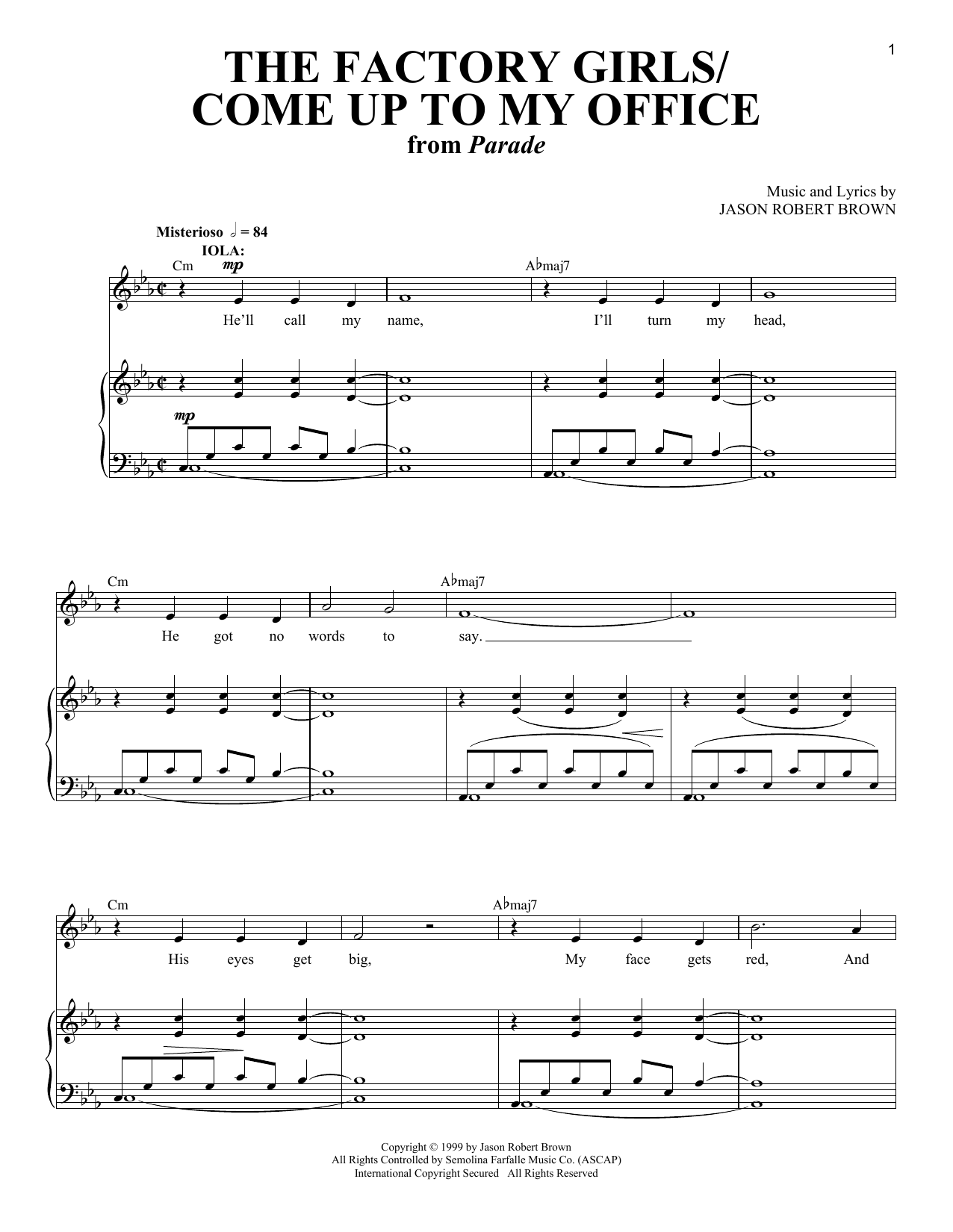 Jason Robert Brown Factory Girls / Come Up To My Office (from Parade) sheet music notes and chords arranged for Piano & Vocal