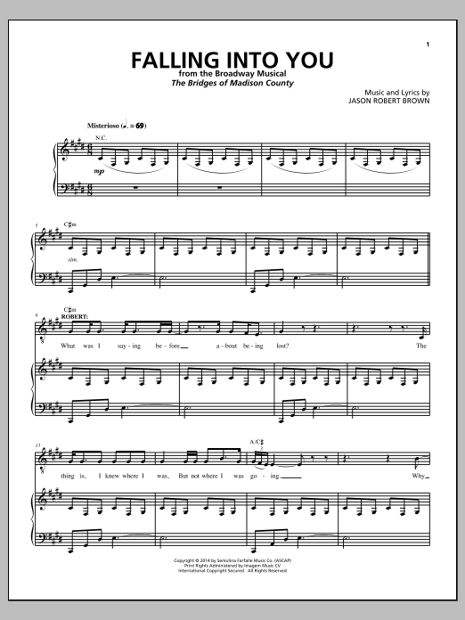 Jason Robert Brown Falling Into You (from The Bridges of Madison County) sheet music notes and chords arranged for Piano & Vocal