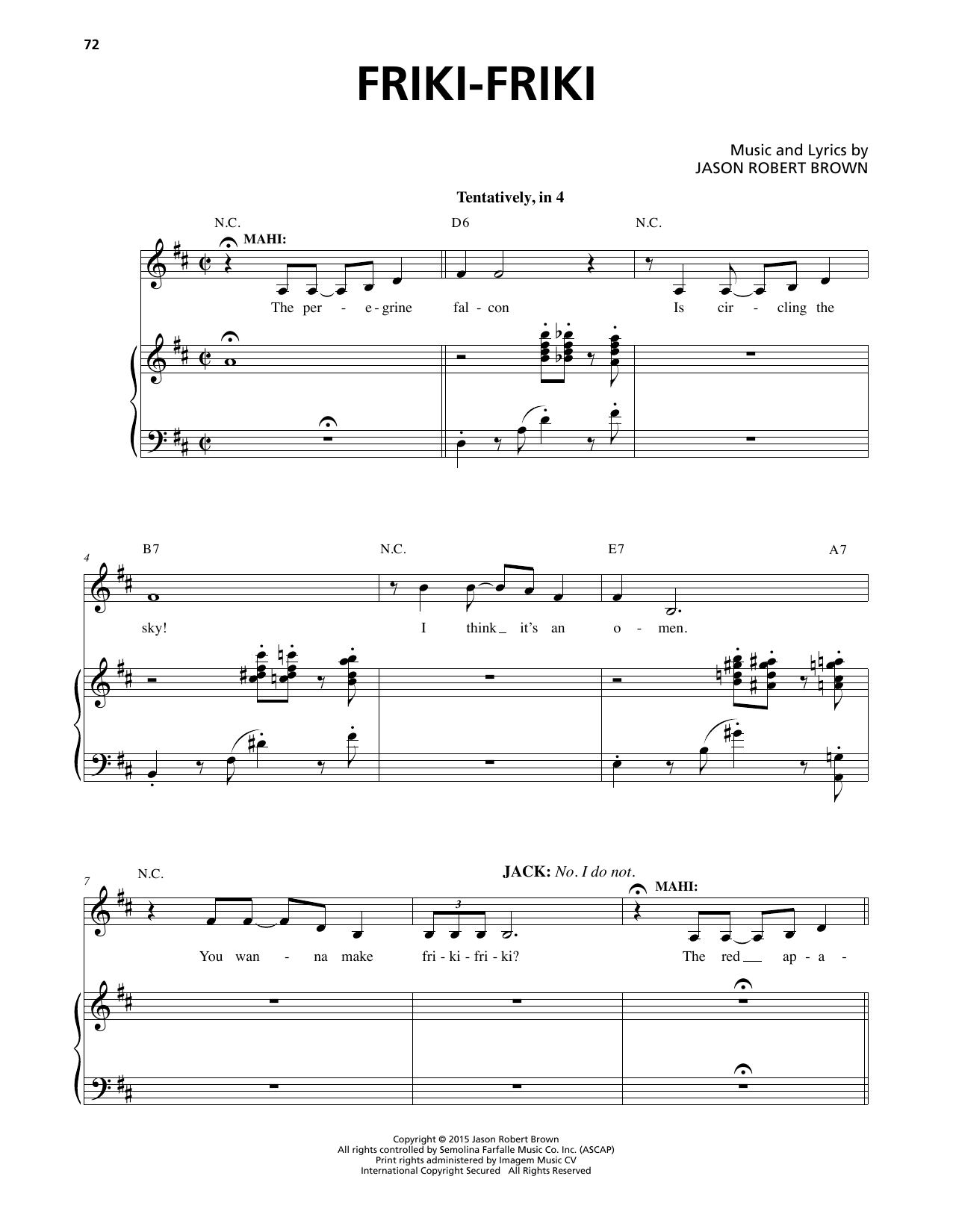 Jason Robert Brown Friki-Friki (from Honeymoon in Vegas) sheet music notes and chords arranged for Piano & Vocal