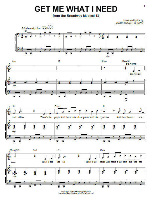 Jason Robert Brown Get Me What I Need (from 13: The Musical) sheet music notes and chords arranged for Piano & Vocal