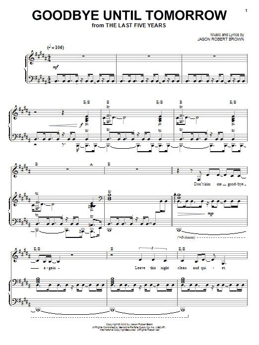 Jason Robert Brown Goodbye Until Tomorrow (from The Last 5 Years) sheet music notes and chords arranged for Piano, Vocal & Guitar Chords (Right-Hand Melody)