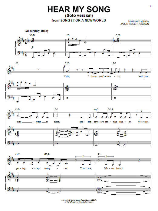 Jason Robert Brown Hear My Song [Solo version] (from Songs for a New World) sheet music notes and chords arranged for Piano & Vocal