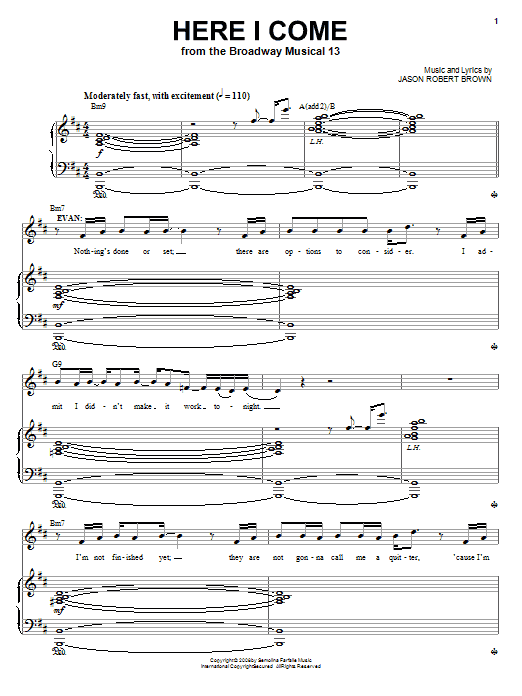 Jason Robert Brown Here I Come (from 13: The Musical) sheet music notes and chords arranged for Piano & Vocal