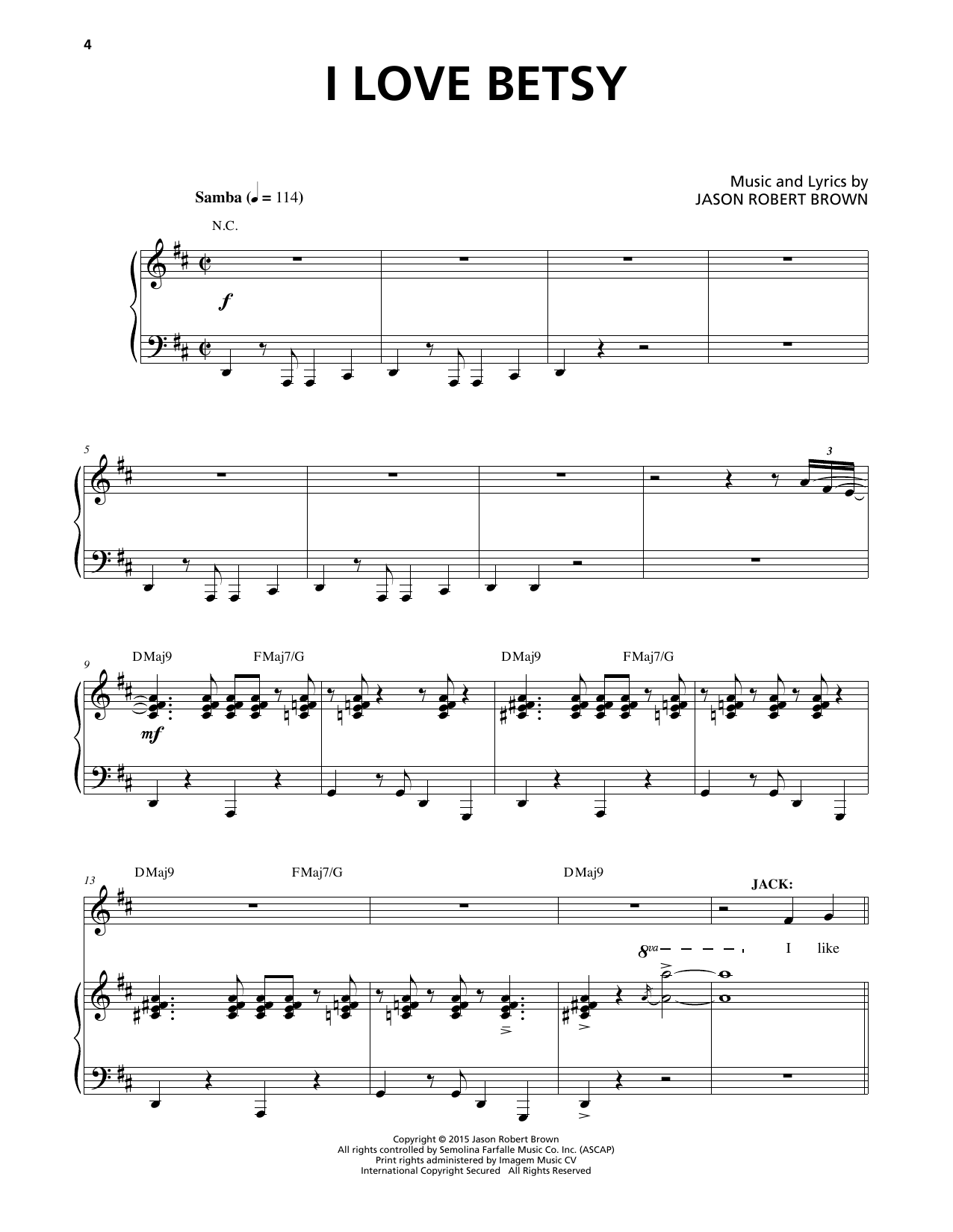 Jason Robert Brown I Love Betsy (from Honeymoon in Vegas) sheet music notes and chords arranged for Piano & Vocal