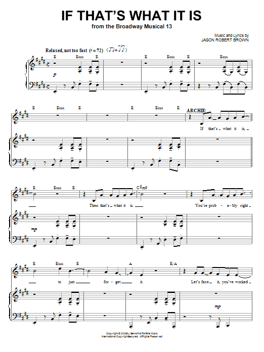 Jason Robert Brown If That's What It Is (from 13: The Musical) sheet music notes and chords arranged for Piano & Vocal