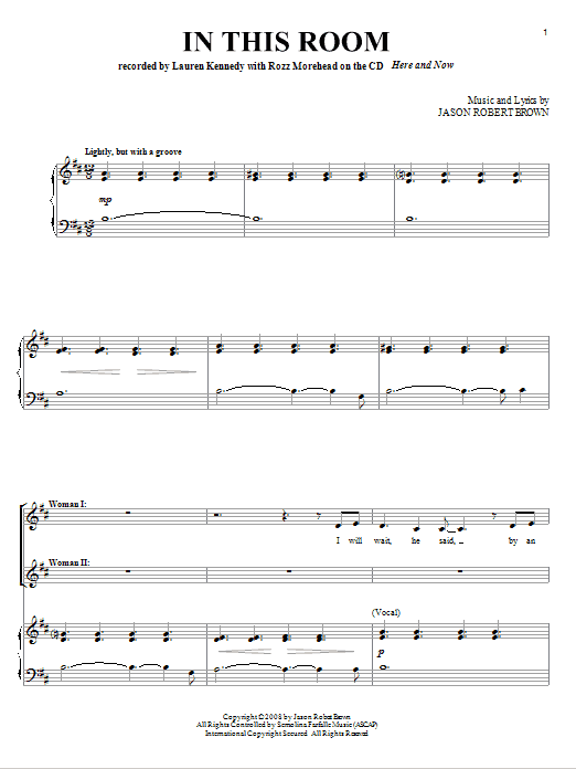 Jason Robert Brown In This Room sheet music notes and chords arranged for Piano & Vocal