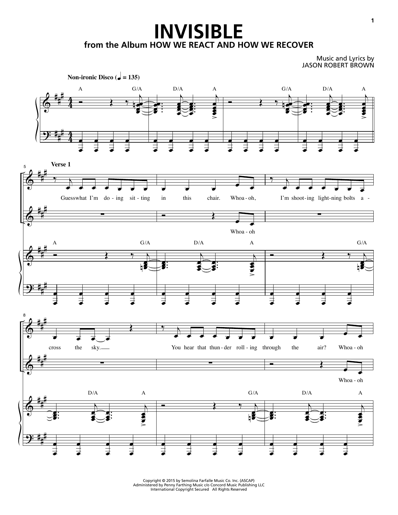 Jason Robert Brown Invisible (from How We React And How We Recover) sheet music notes and chords arranged for Piano & Vocal