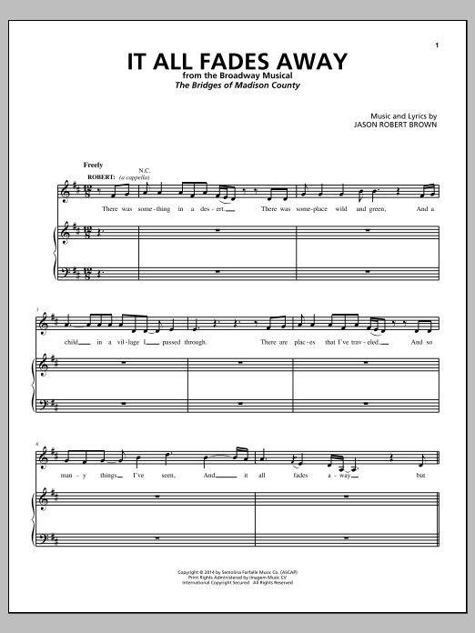 Jason Robert Brown It All Fades Away (from The Bridges of Madison County) sheet music notes and chords arranged for Piano, Vocal & Guitar Chords (Right-Hand Melody)