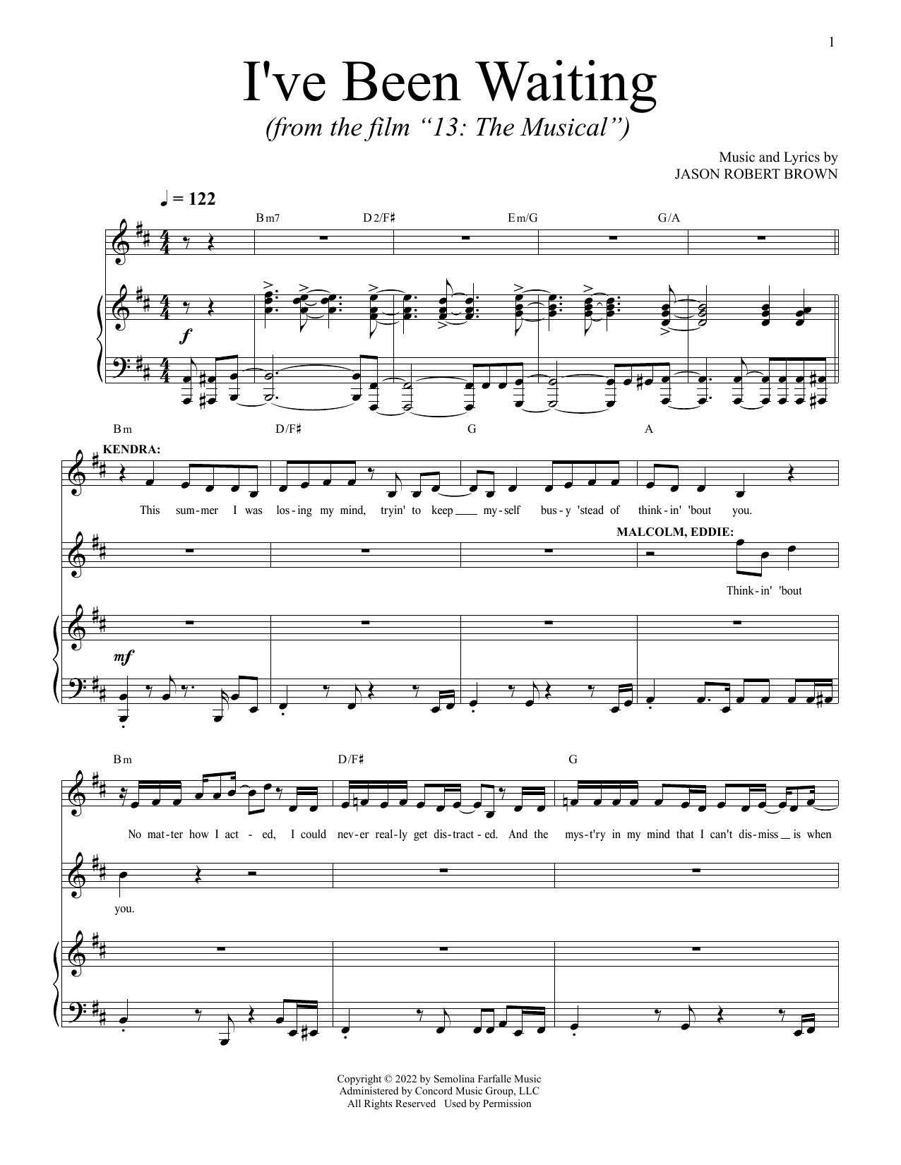Jason Robert Brown I've Been Waiting (from 13: The Musical) (Netflix film) sheet music notes and chords arranged for Piano & Vocal