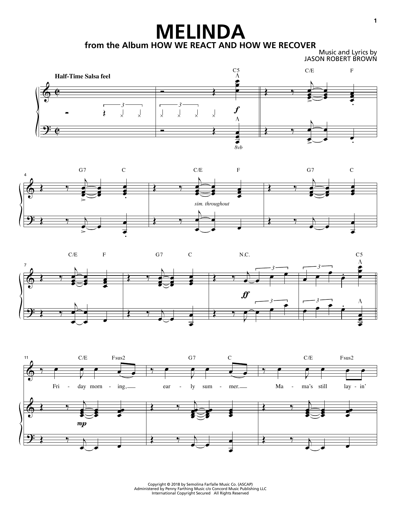 Jason Robert Brown Melinda (from How We React And How We Recover) sheet music notes and chords arranged for Piano & Vocal