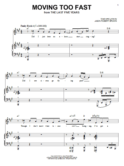 Jason Robert Brown Moving Too Fast (from The Last 5 Years) sheet music notes and chords arranged for Piano, Vocal & Guitar Chords (Right-Hand Melody)