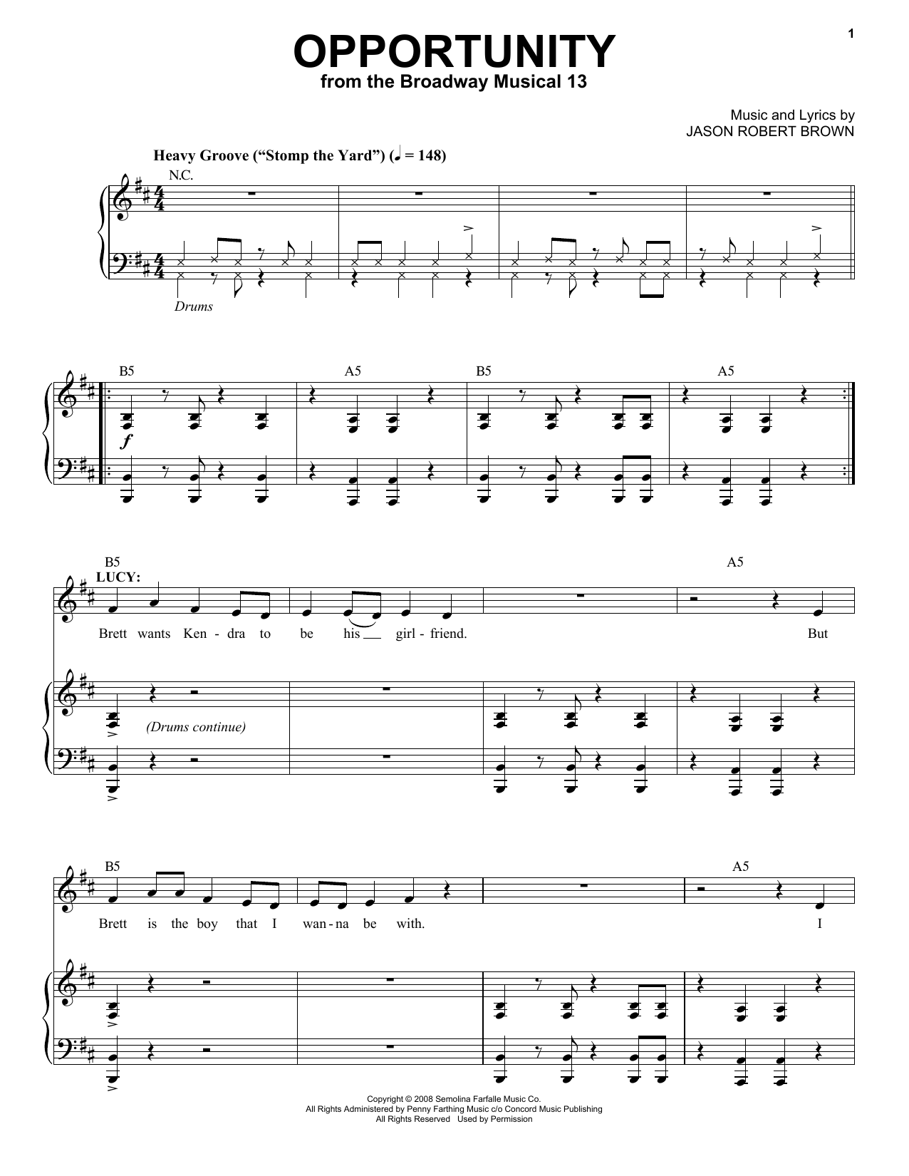 Jason Robert Brown Opportunity (from 13: The Musical) sheet music notes and chords arranged for Piano & Vocal