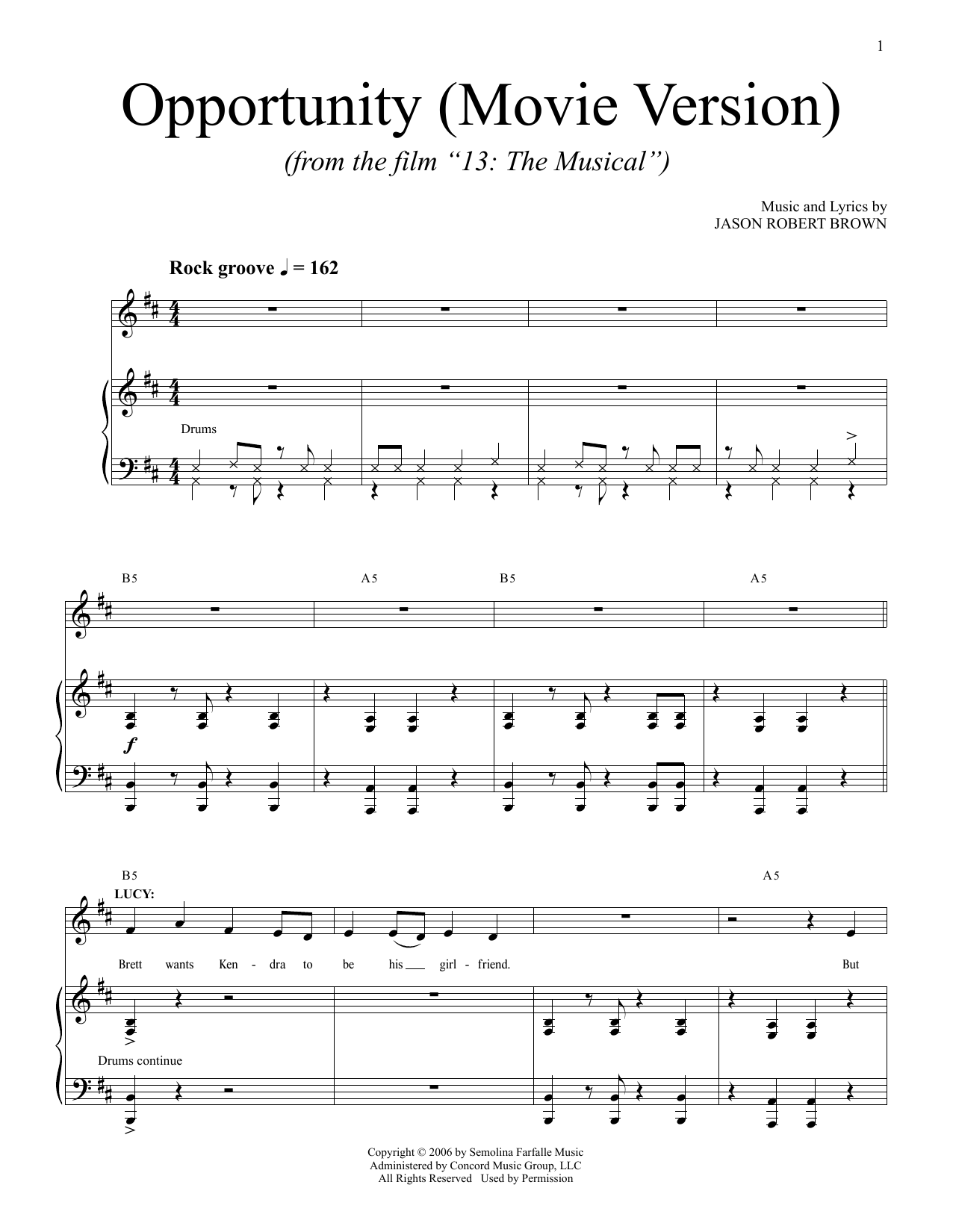 Jason Robert Brown Opportunity (from 13: The Musical) (Netflix film) sheet music notes and chords arranged for Piano & Vocal