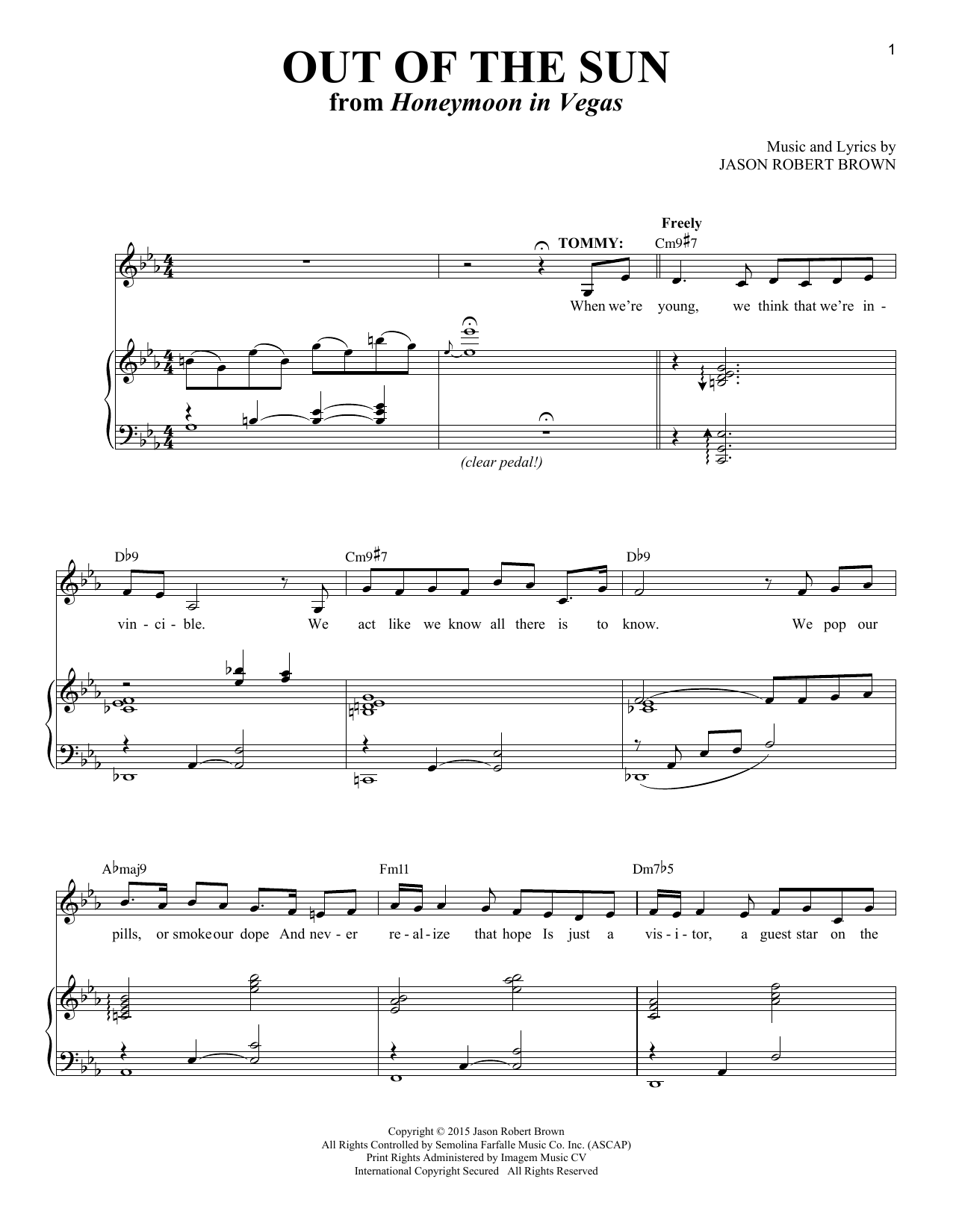 Jason Robert Brown Out Of The Sun (from Honeymoon in Vegas) sheet music notes and chords arranged for Piano & Vocal