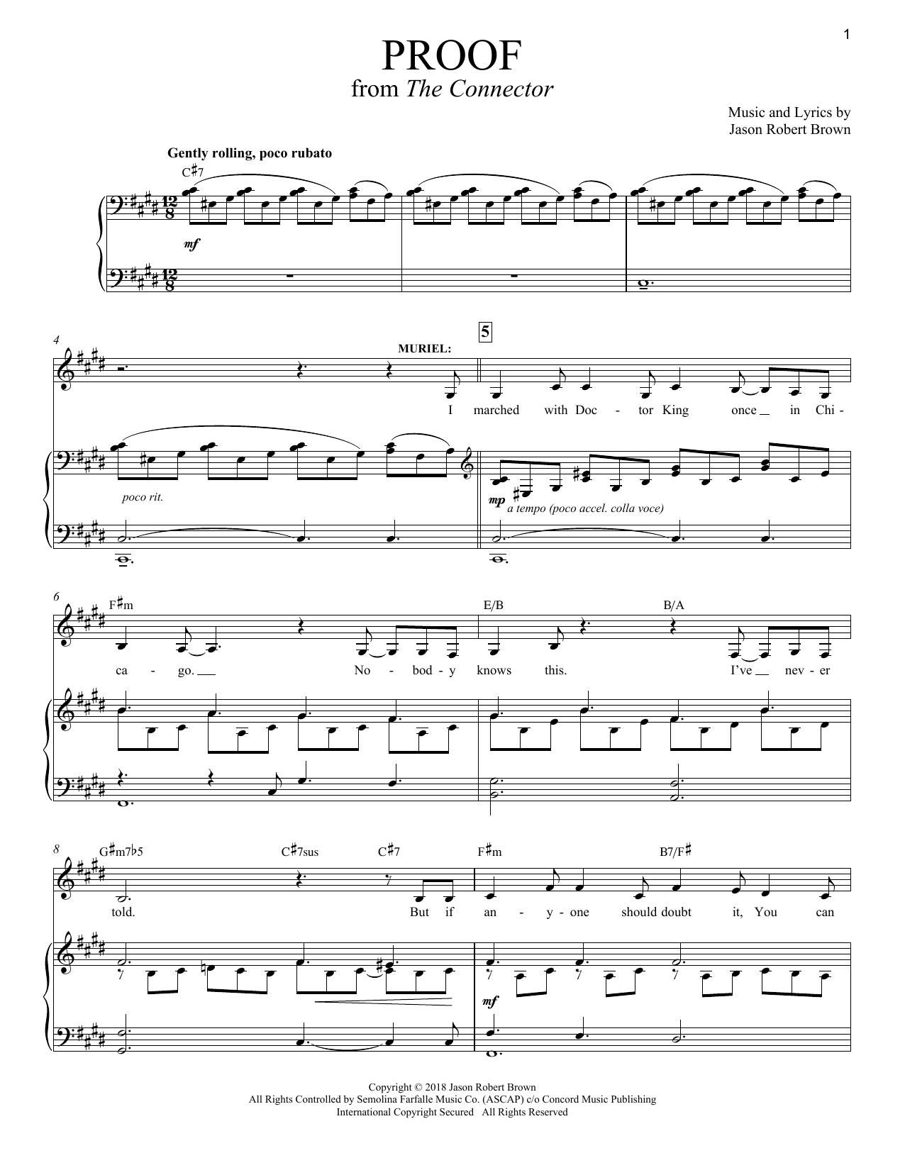 Jason Robert Brown Proof (from The Connector) sheet music notes and chords arranged for Piano & Vocal