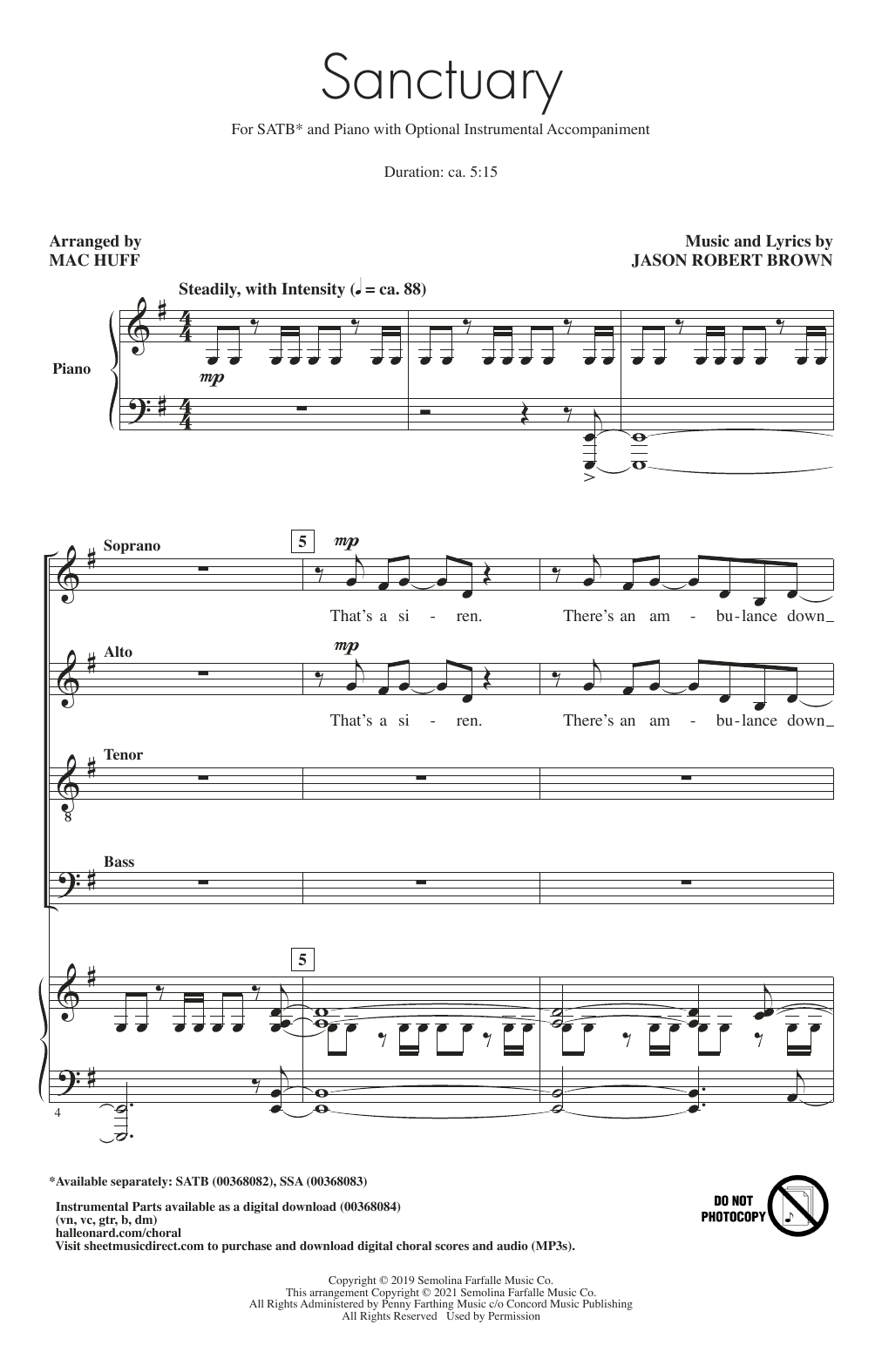Jason Robert Brown Sanctuary (arr. Mac Huff) sheet music notes and chords arranged for SATB Choir