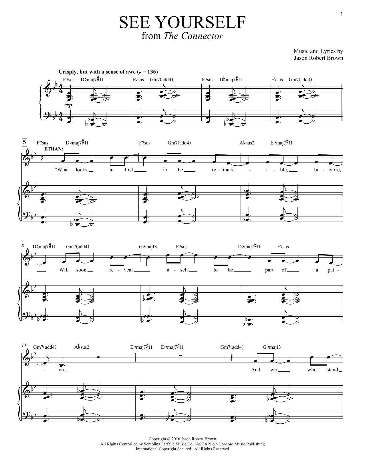 Jason Robert Brown See Yourself (from The Connector) sheet music notes and chords arranged for Piano & Vocal