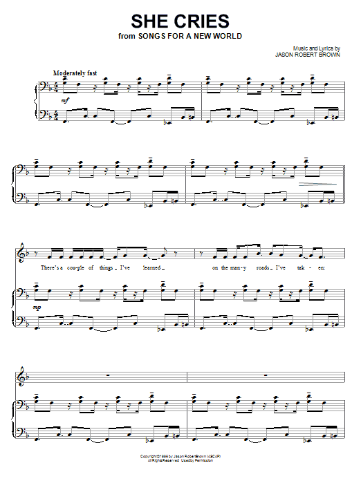 Jason Robert Brown She Cries (from Songs for a New World) sheet music notes and chords arranged for Piano & Vocal