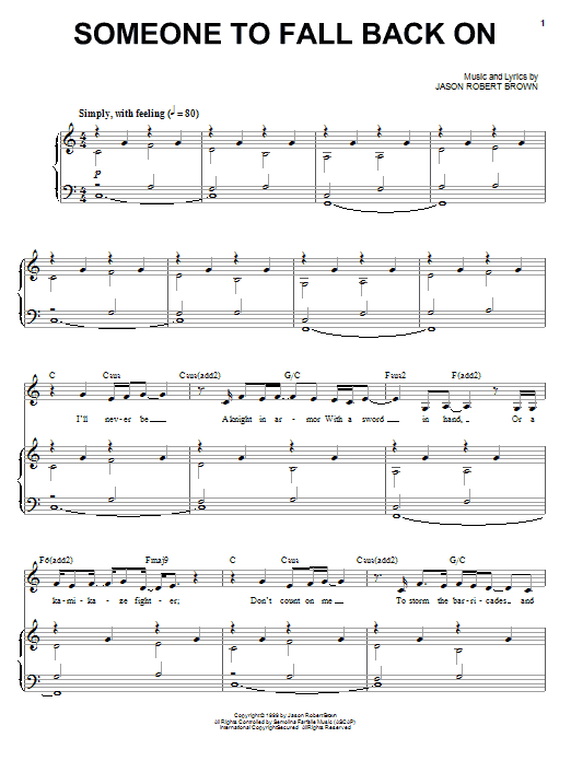 Jason Robert Brown Someone To Fall Back On (from Wearing Someone Else's Clothes) sheet music notes and chords arranged for Piano & Vocal
