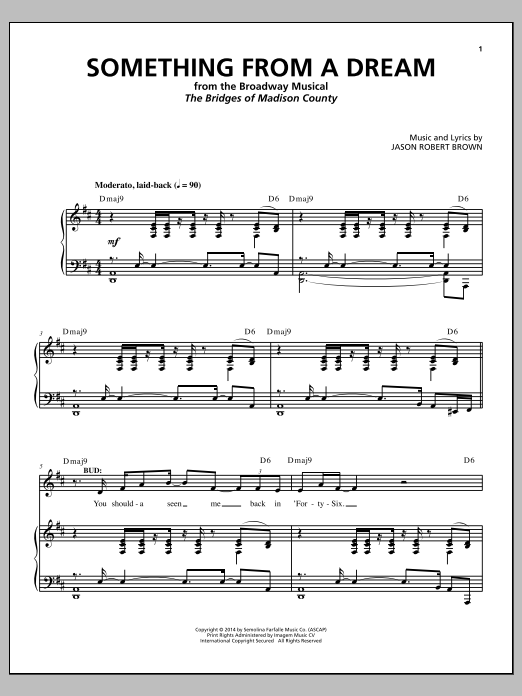 Jason Robert Brown Something From A Dream (from The Bridges of Madison County) sheet music notes and chords arranged for Piano & Vocal