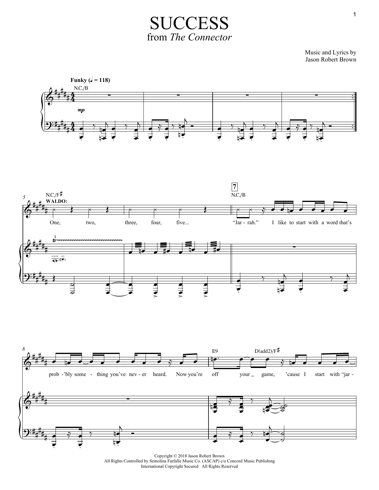 Jason Robert Brown Success (from The Connector) sheet music notes and chords arranged for Piano & Vocal