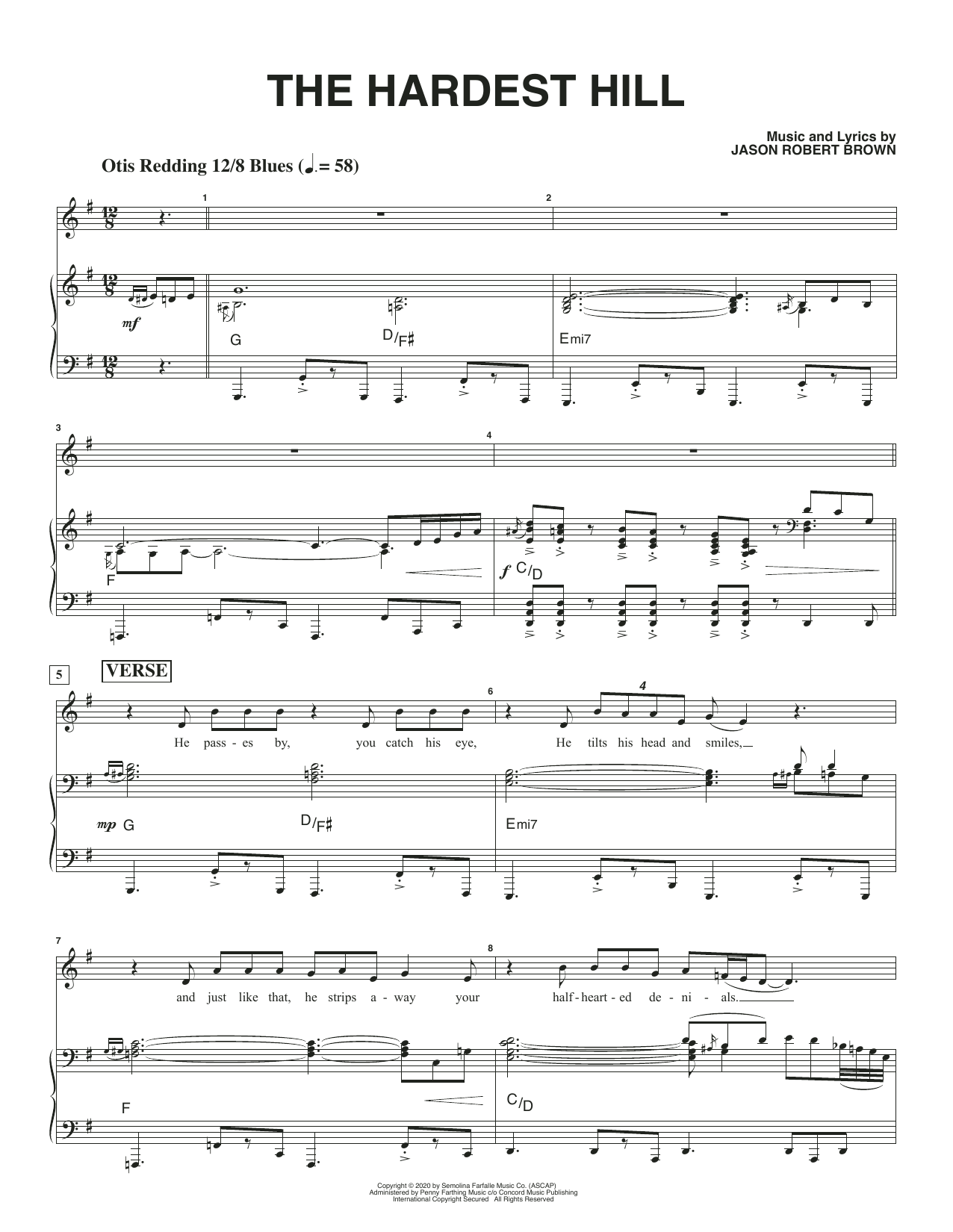 Jason Robert Brown The Hardest Hill (Original Key) (from How We React And How We Recover) sheet music notes and chords arranged for Piano & Vocal