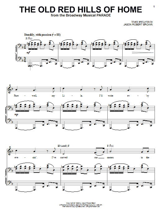 Jason Robert Brown The Old Red Hills Of Home (from Parade) sheet music notes and chords arranged for Piano & Vocal
