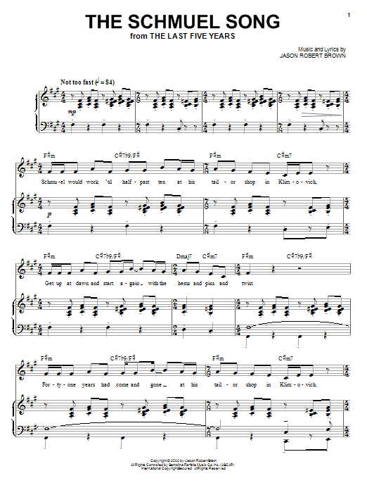 Jason Robert Brown The Schmuel Song (from The Last 5 Years) sheet music notes and chords arranged for Piano & Vocal