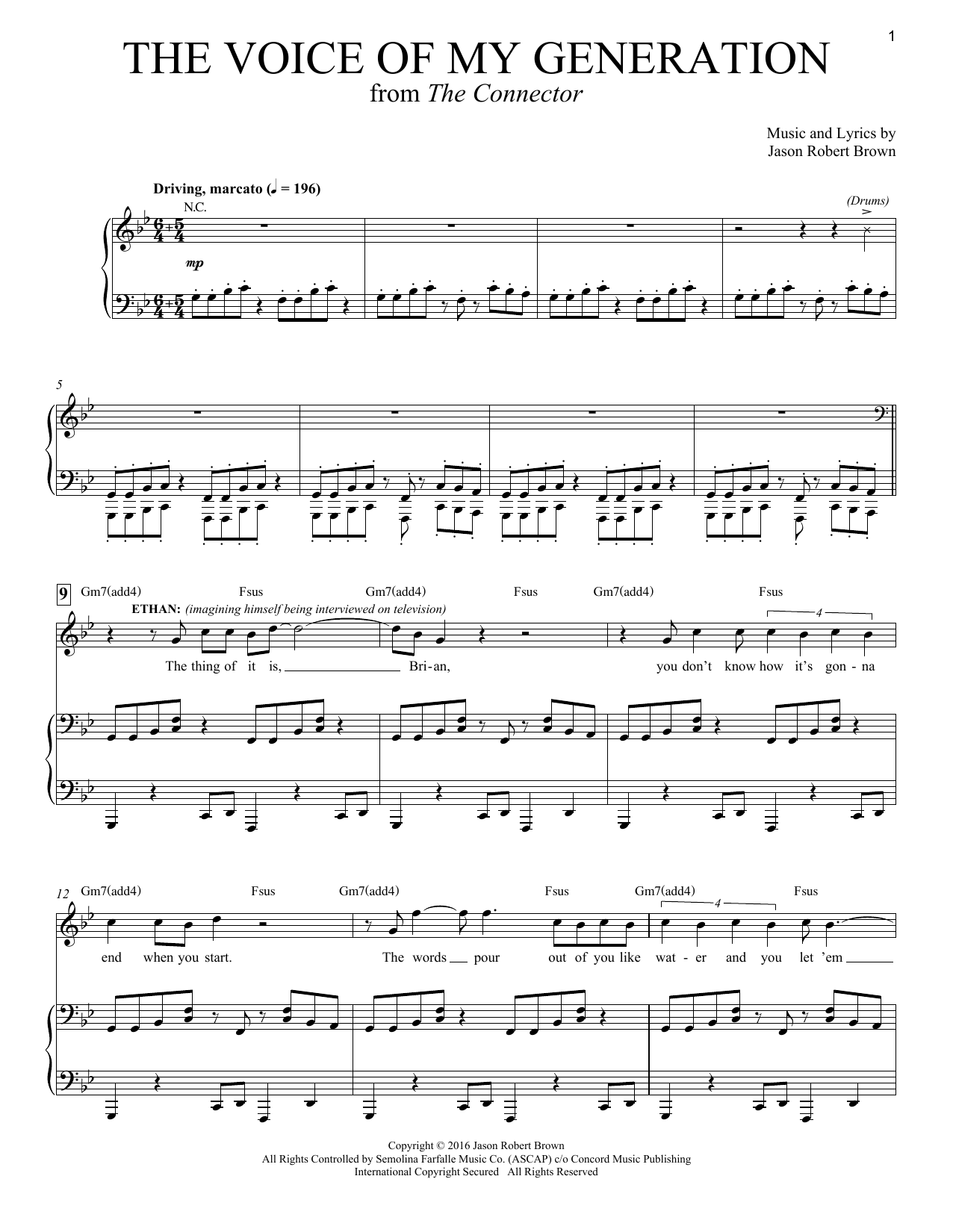 Jason Robert Brown The Voice Of My Generation (from The Connector) sheet music notes and chords arranged for Piano & Vocal