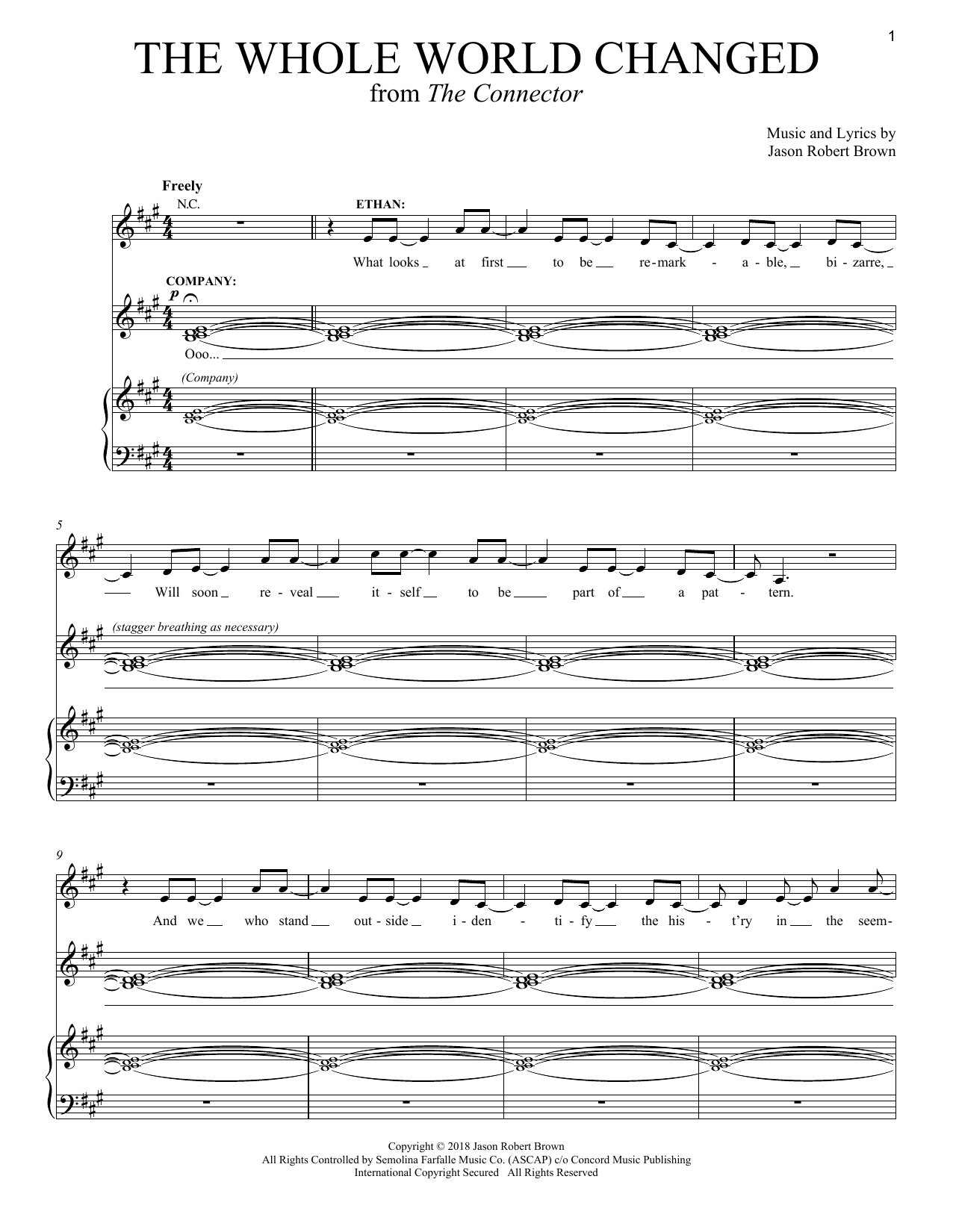 Jason Robert Brown The Whole World Changed (from The Connector) sheet music notes and chords arranged for Piano & Vocal