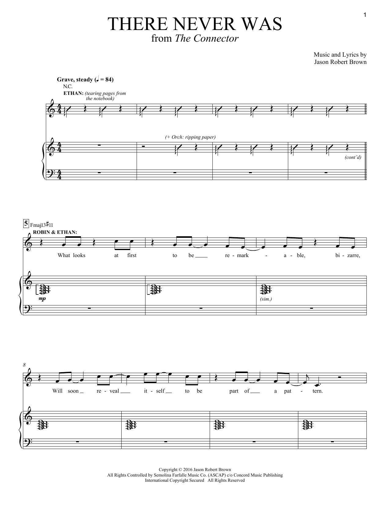 Jason Robert Brown There Never Was (from The Connector) sheet music notes and chords arranged for Piano & Vocal