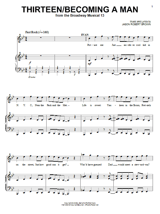 Jason Robert Brown Thirteen / Becoming A Man (from 13: The Musical) sheet music notes and chords arranged for Piano & Vocal