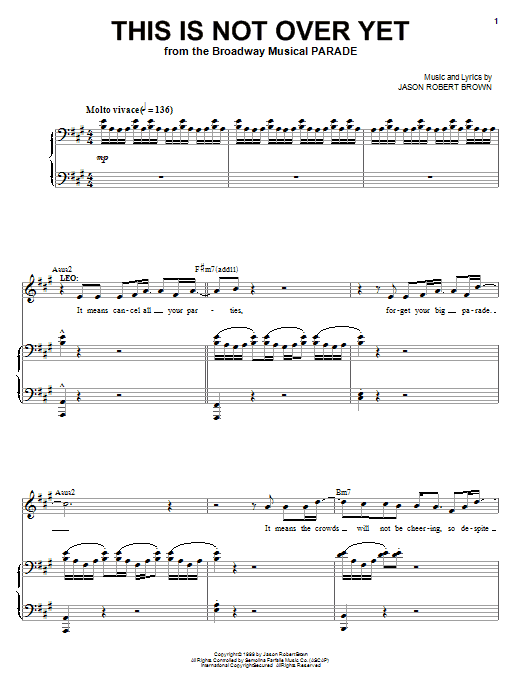 Jason Robert Brown This Is Not Over Yet (from Parade) sheet music notes and chords arranged for Piano & Vocal