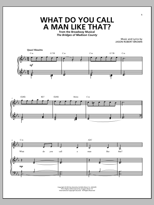 Jason Robert Brown What Do You Call A Man Like That? (from The Bridges of Madison County) sheet music notes and chords arranged for Piano & Vocal