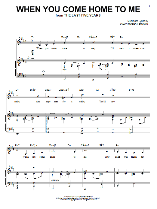 Jason Robert Brown When You Come Home To Me (from The Last 5 Years) sheet music notes and chords arranged for Piano & Vocal