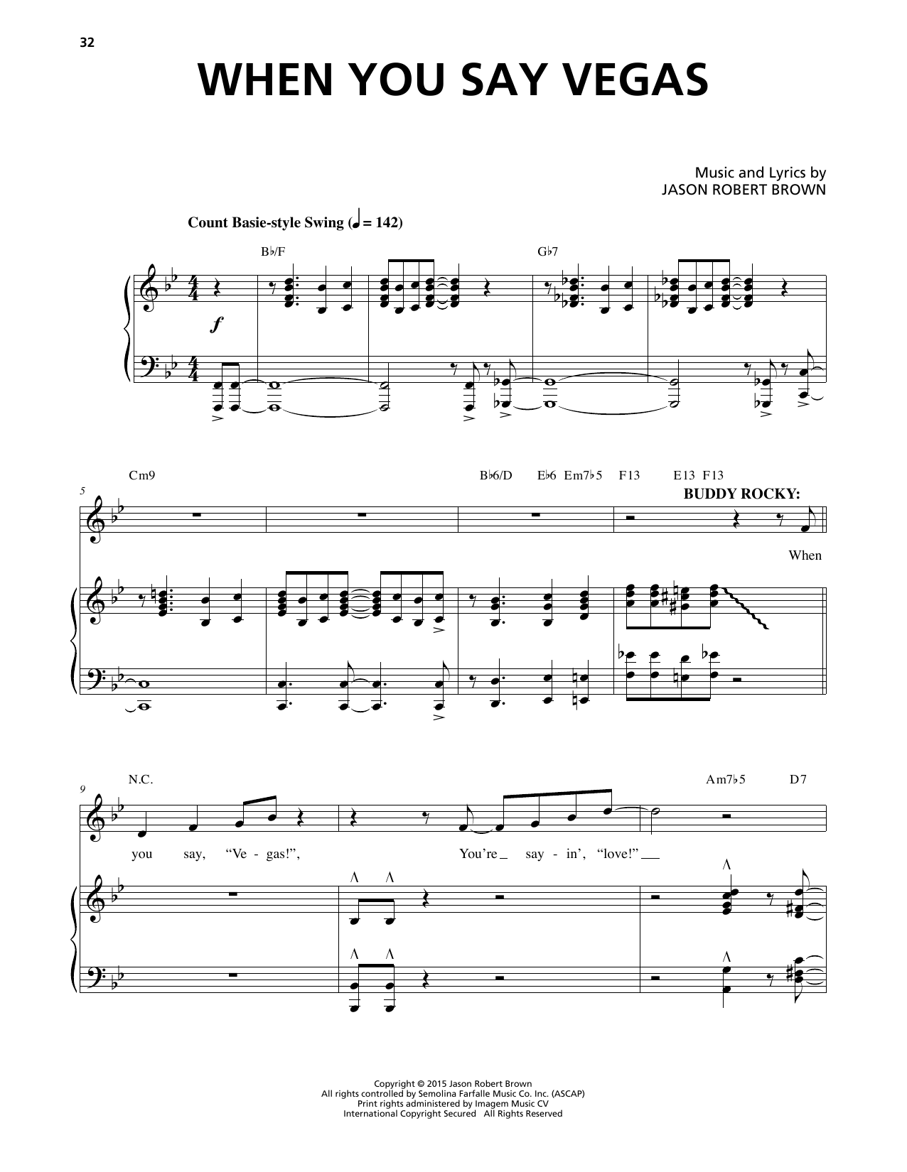 Jason Robert Brown When You Say Vegas (from Honeymoon in Vegas) sheet music notes and chords arranged for Piano & Vocal