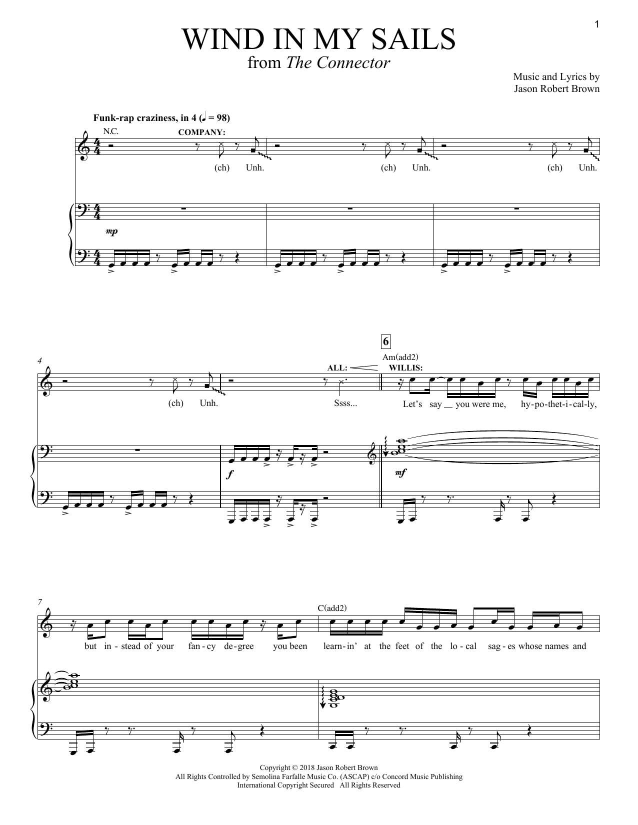 Jason Robert Brown Wind In My Sails (from The Connector) sheet music notes and chords arranged for Piano & Vocal