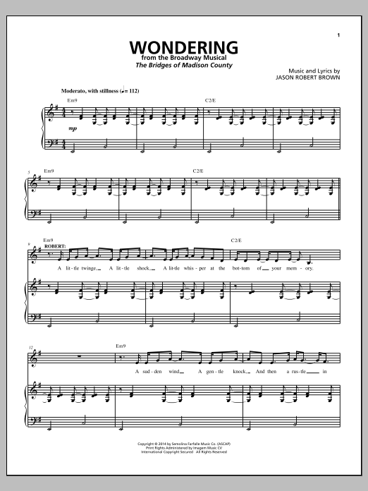 Jason Robert Brown Wondering (from The Bridges of Madison County) sheet music notes and chords arranged for Piano & Vocal