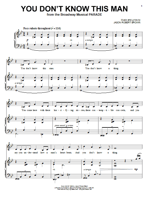 Jason Robert Brown You Don't Know This Man (from Parade) sheet music notes and chords arranged for Lead Sheet / Fake Book