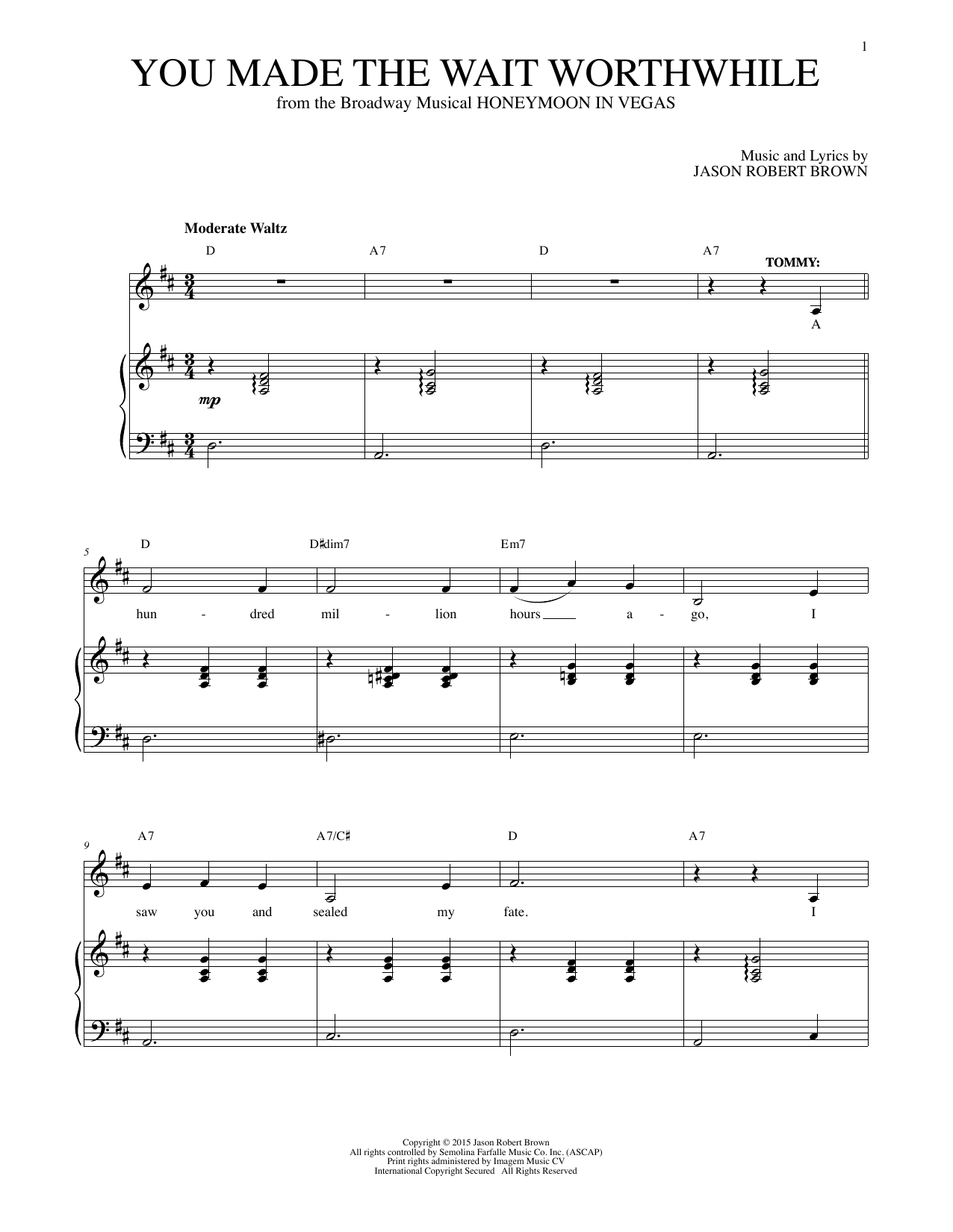 Jason Robert Brown You Made The Wait Worthwhile (from Honeymoon in Vegas) sheet music notes and chords arranged for Piano & Vocal