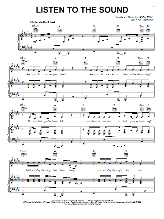 Jason Roy Listen To The Sound sheet music notes and chords arranged for Piano, Vocal & Guitar Chords (Right-Hand Melody)