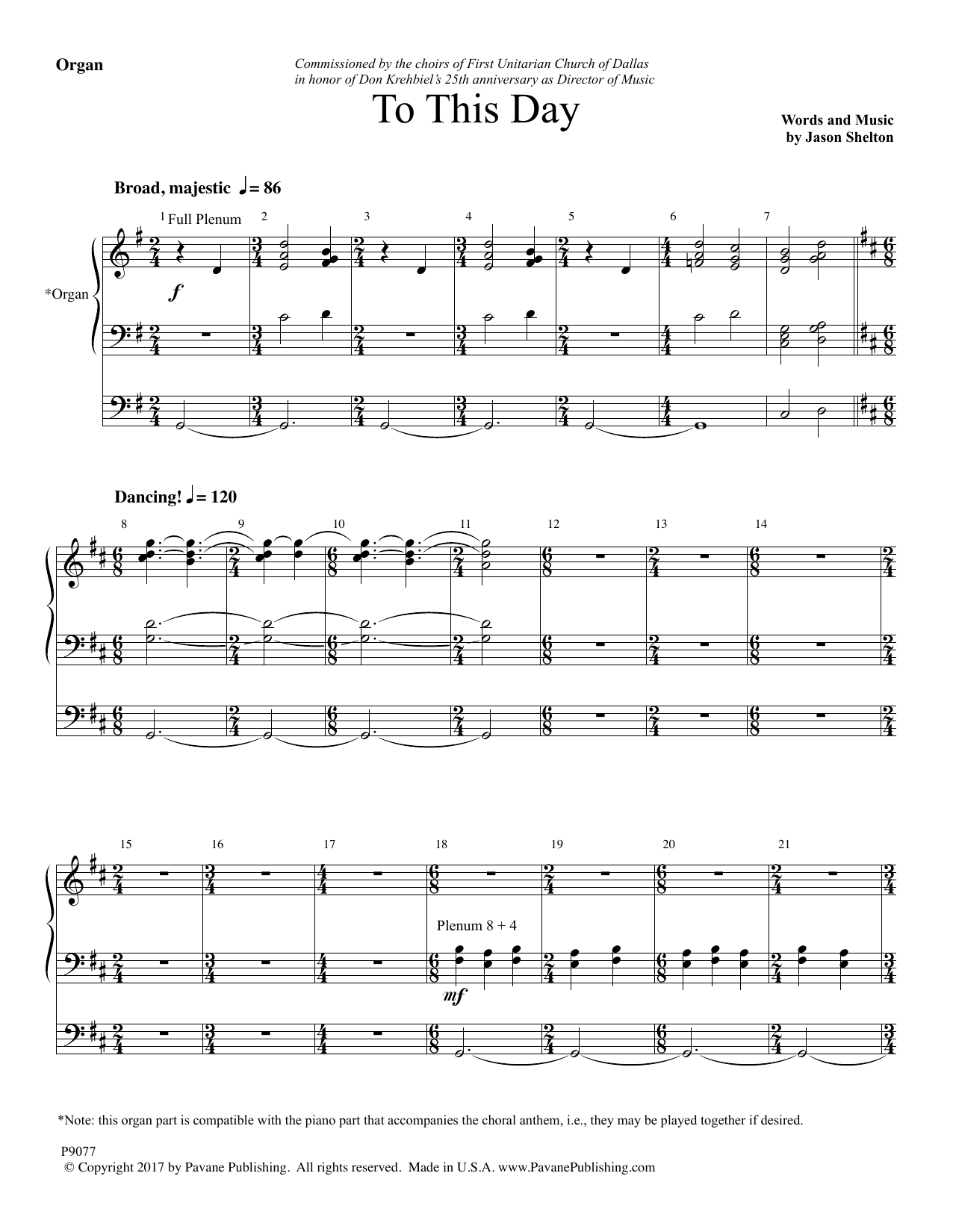 Jason Shelton To This Day - Organ sheet music notes and chords arranged for Choir Instrumental Pak