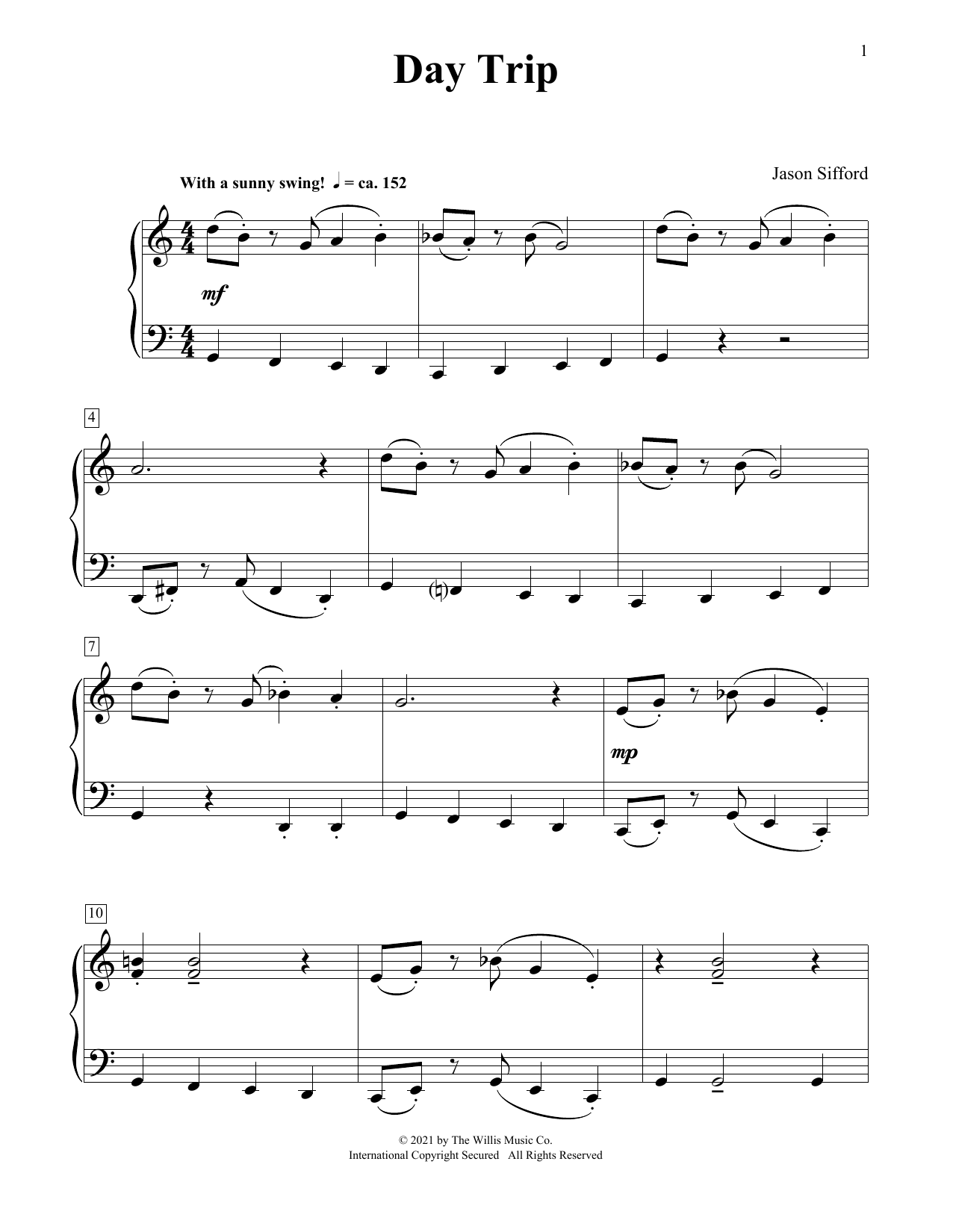 Jason Sifford Day Trip sheet music notes and chords arranged for Educational Piano